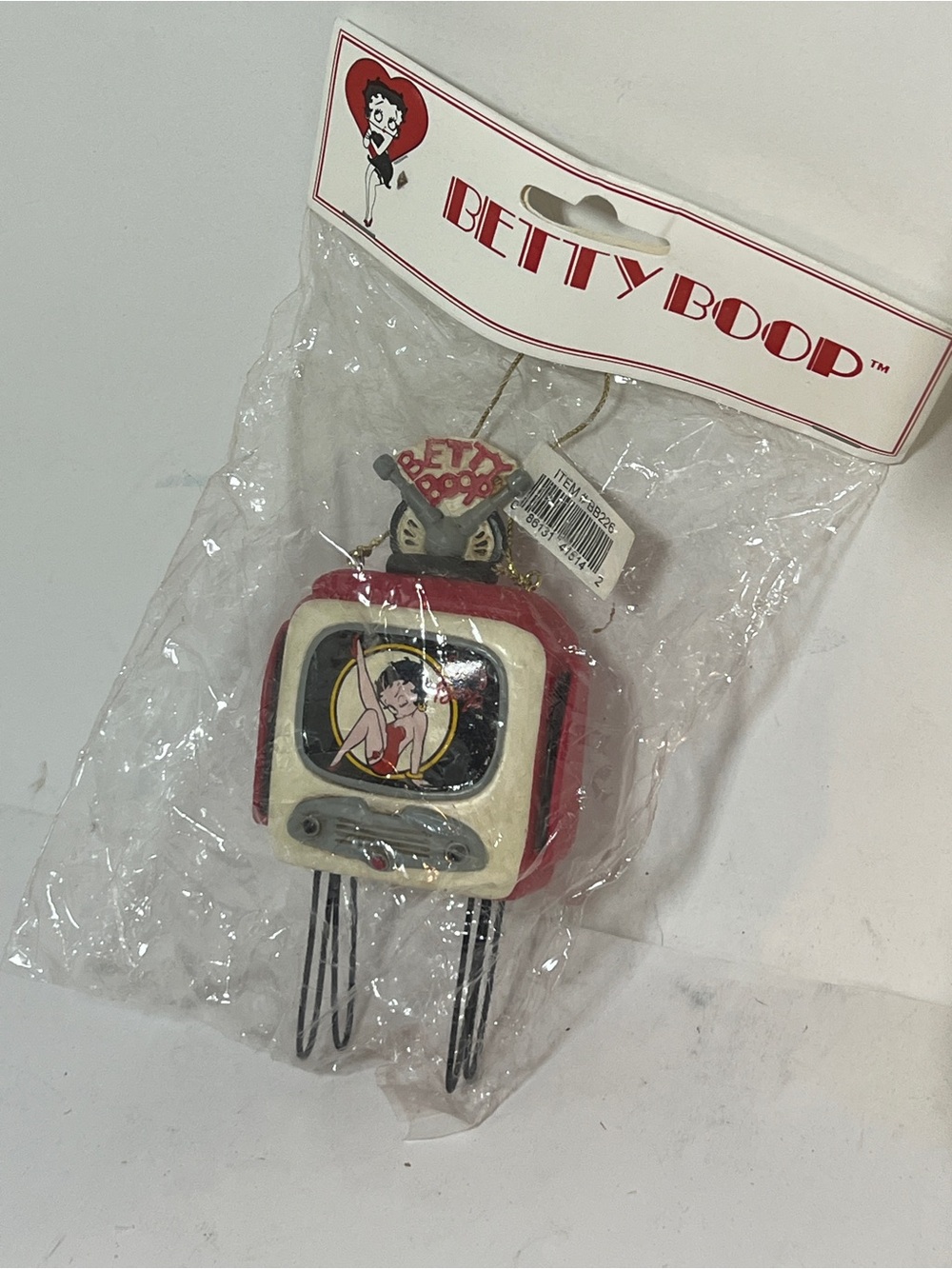 Vintage Betty Boop Red and Cream Retro TV Ornament with Pink Accent